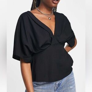 ASOS DESIGN tuck detail kimono smock top in black